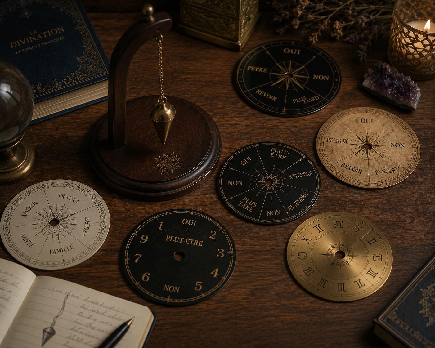 pendule divinatoire avec plusieurs cadrans